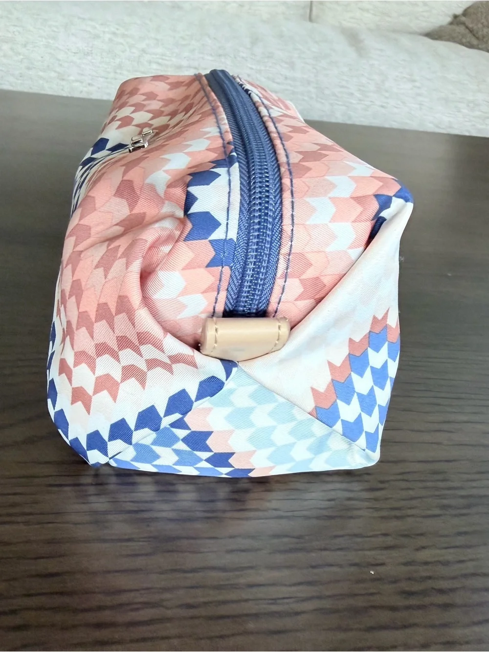 Stella and Dot Peach Navy Chevron Cosmetic Pouch